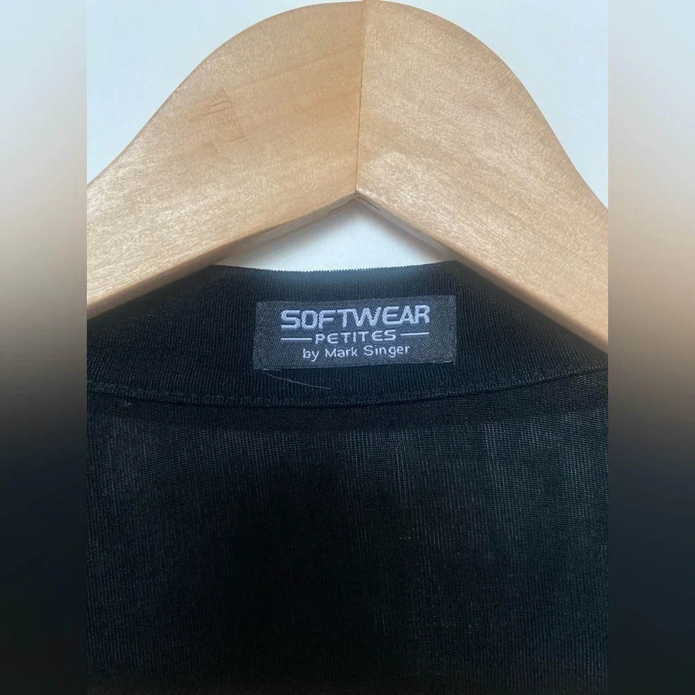 Vtg Mark Singer Softwear 90s Black Jersey Cardigan Knit Open Front Medium Petite